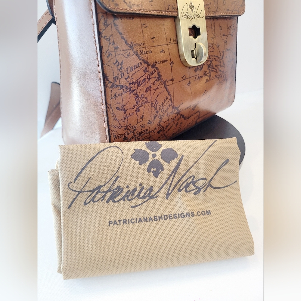 Patricia Nash Signature Map Carisbrooke Riot Rust Satchel - Picture 4 of 7